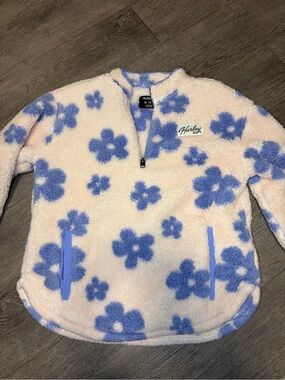 Hurley Kids Cream Sherpa Quarter-Zip Jacket with Blue Floral Print